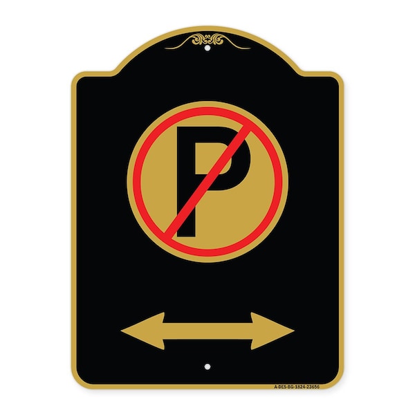 Signmission No Parking W/ Bidirectional Arrow, Black & Gold Aluminum Sign, 18" x 24", BG-1824-23656 A-DES-BG-1824-23656 - main